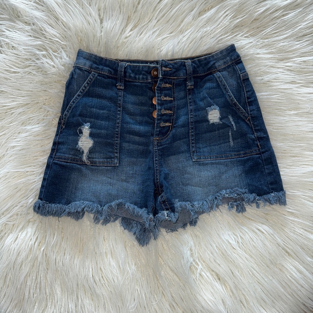 Denim Frayed Hem Women Shorts